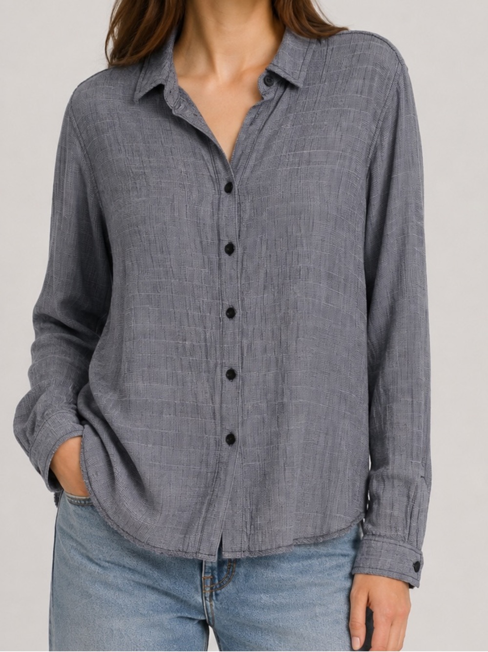 NWT BeachLunchLounge by Anthropologie Gray Textured Button-Down